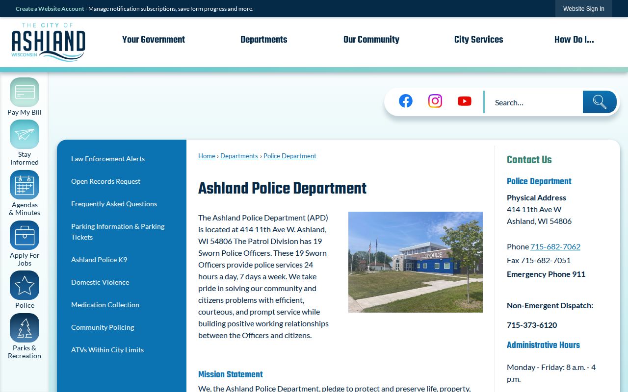 Ashland County Ashland Police Department contact and records information