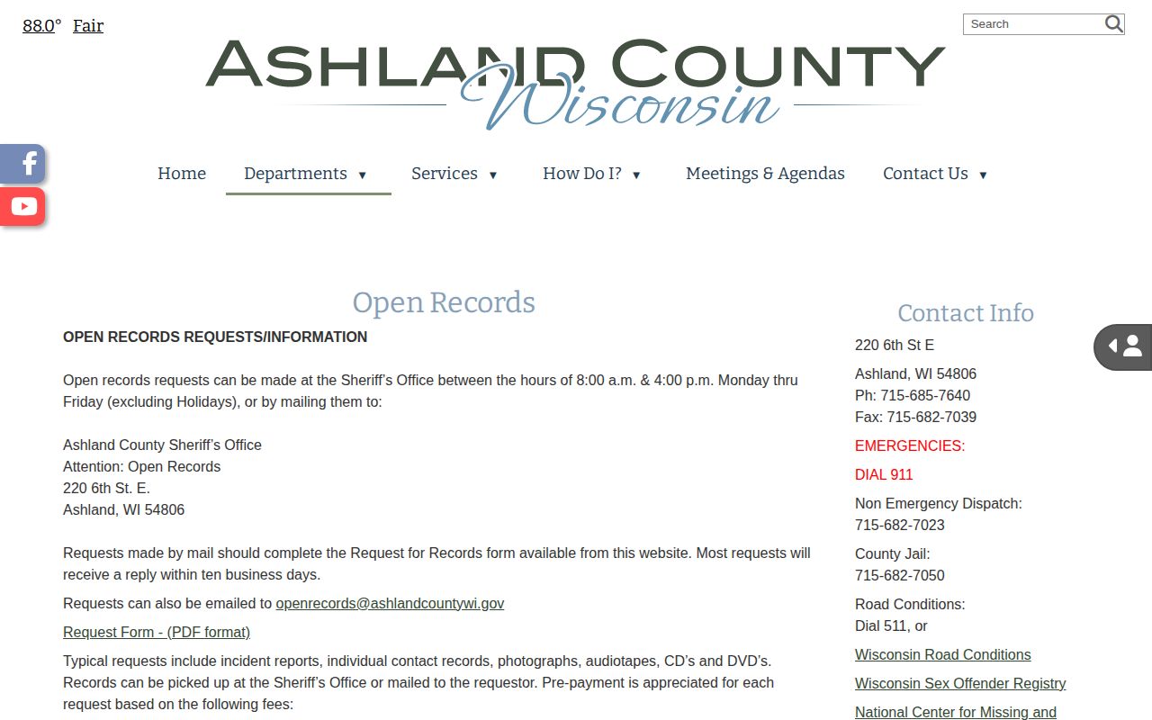 Ashland County booking records request instructions