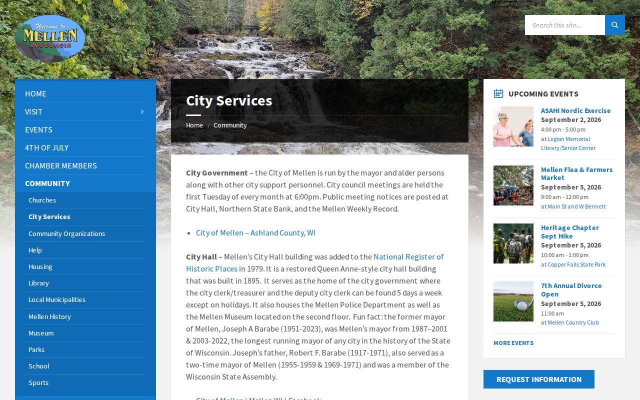 Mellen City Services page, official Mellen police records contact source